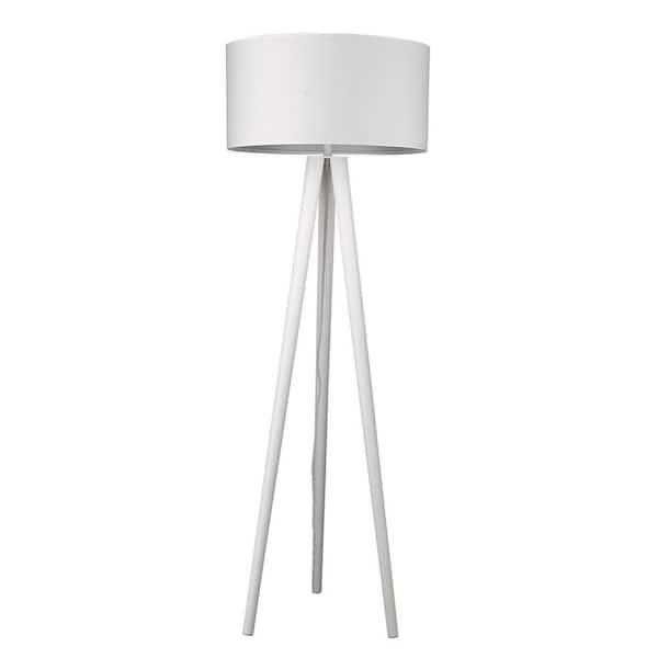 HomeRoots 68.25 in. White 1 Light 1-Way (On/Off) Tripod Floor Lamp for Liviing Room with Cotton Round Shade