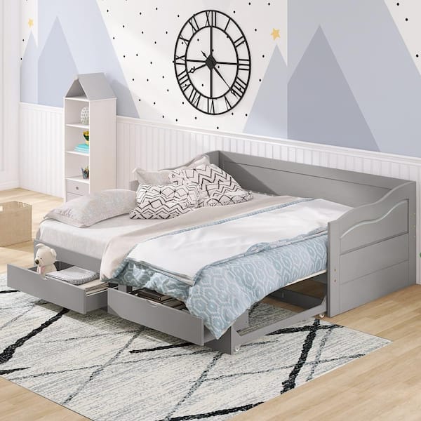 Melody Expandable Twin-to-King Trundle Daybed with 2 Storage Drawers