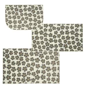 Simple Floral Grey 2 ft. 6 in. x 4 ft. 2 in. Kitchen Mat 3-Piece Set