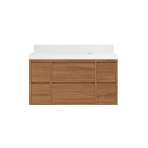 Madison Float 42 in. W x 22 in. D x 36 in. H Single Sink Bath Vanity in Dark Natural with 2 in. White Qt. Top