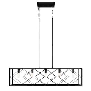 41 in. 5-Light Black Farmhouse Rectangle Chandeliers Vintage Rustic Island Linear Hanging Lighting Fixtures