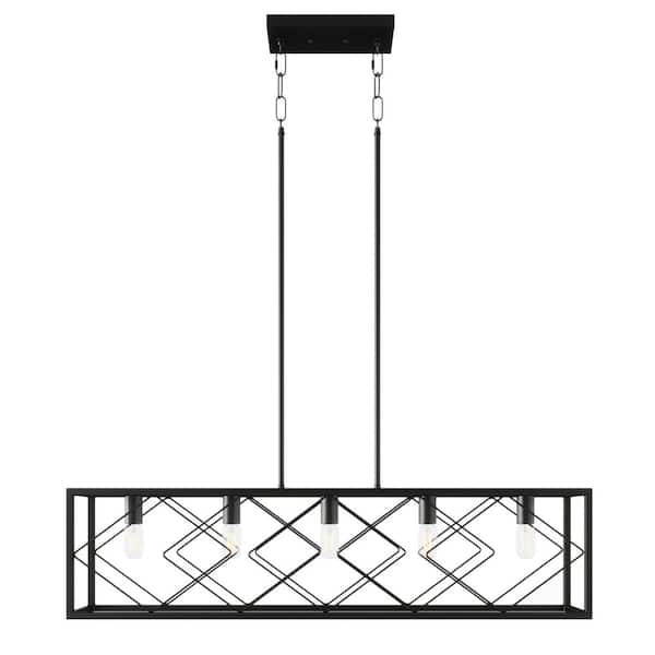 aiwen 41 in. 5-Light Black Farmhouse Rectangle Chandeliers Vintage Rustic Island Linear Hanging Lighting Fixtures
