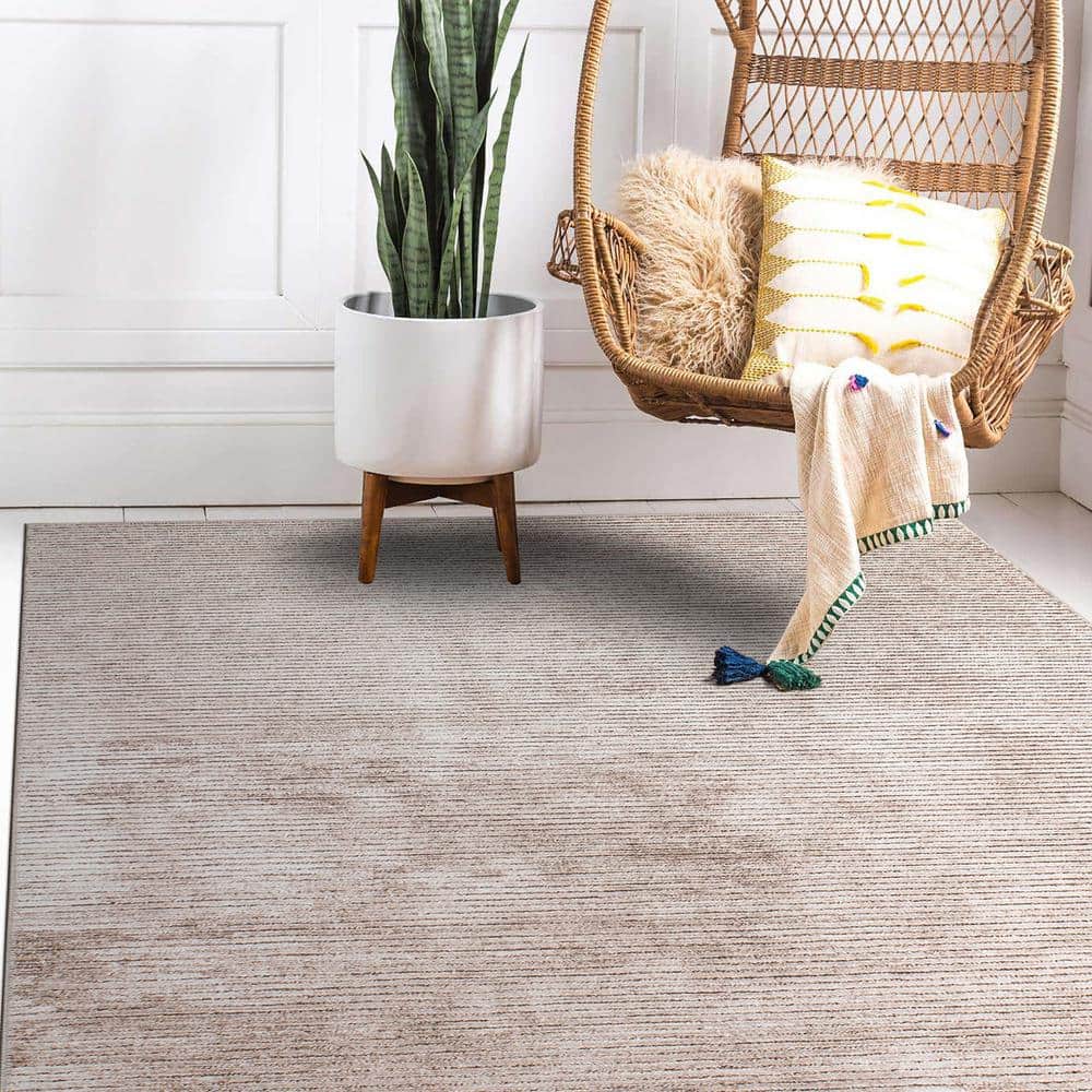 Beige Stripe Synthetic Flat Woven 10' x 14' Area Rug