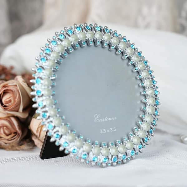 Crystal 3.5 x 3.5 Blue White Metal Picture Frame