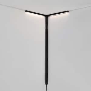 Madsen 18.25 in. 2-Light Modern Minimalist Iron Integrated Plug-In LED Sconce for Ceiling Corner, Black