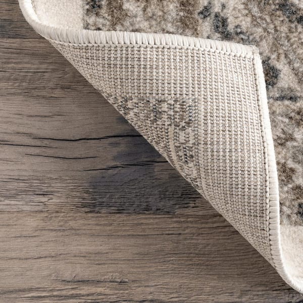 Tinka Beige and Grey Traditional Distressed Washable Runner Rug