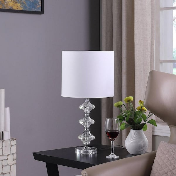 Borealis 22 in. Chrome Crystal Modern Table Lamp with Linen Shade