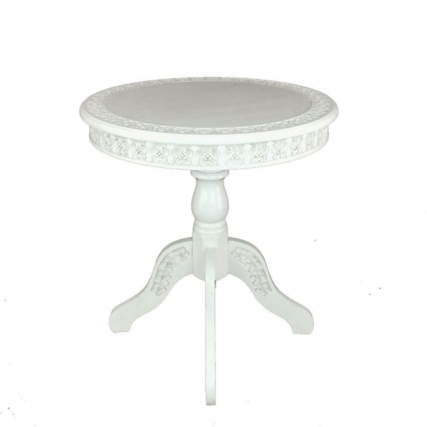 Benjara 23.5 in. White Round Wood Top End Table