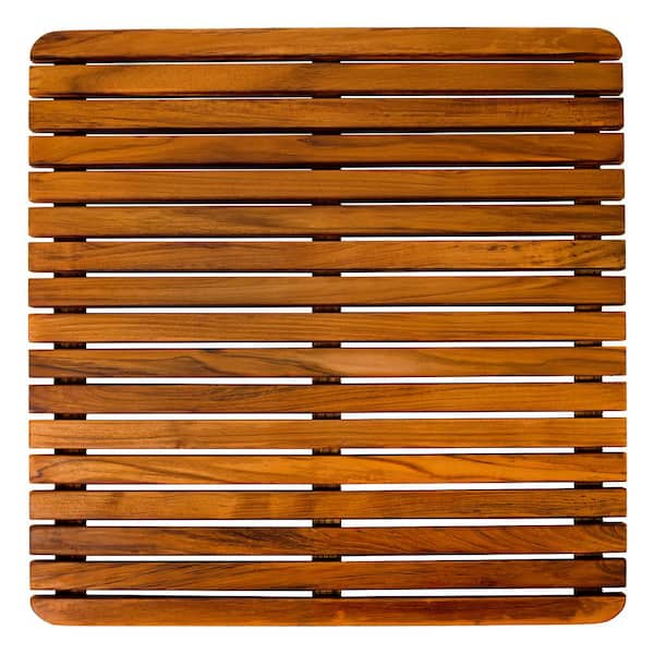Unbranded Nordic Style 24.01 in. L x 24.01 in. W x .9 in. H Square Teak Indoor and Outdoor Shower/Sauna/Tub Accessory in Brown