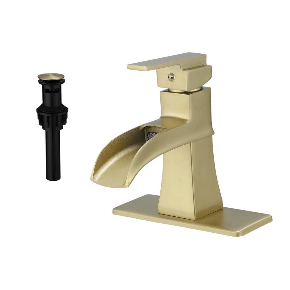 Single Handle Single Hole Bathroom Faucet with Deckplate and Drain Included, Waterfall Bathroom Faucet in Brushed Gold price history on PriceWatchPro