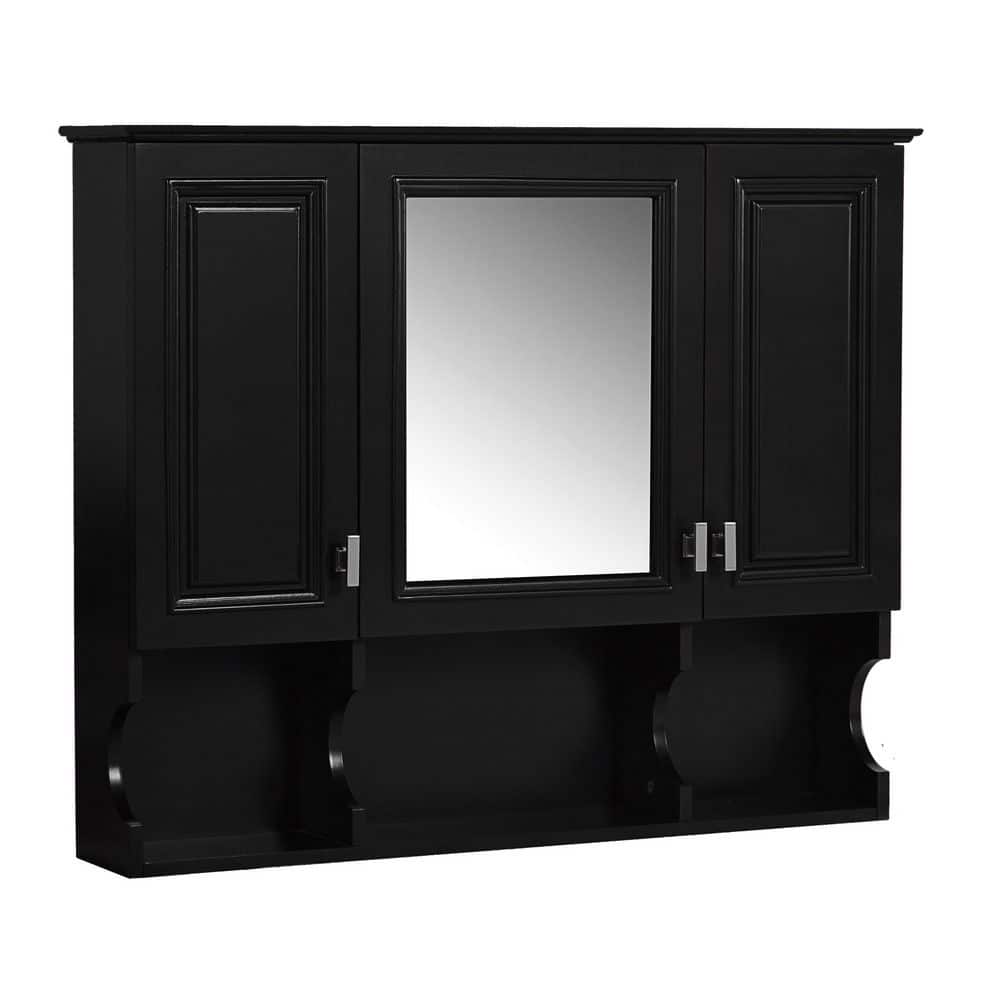 35 in. W x 29 in. H Rectangular Bathroom Medicine Cabinet with Mirror in Black, 3-Door Open Shelves price history on PriceWatchPro