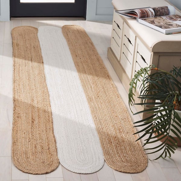 Natural Fiber 2 ft. x 8 ft. Natural/Bleach Striped Solid Woven Runner Rug