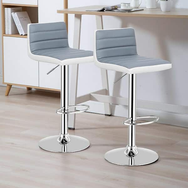 Set of 2 Adjustable Heights Barstool with PU Leather