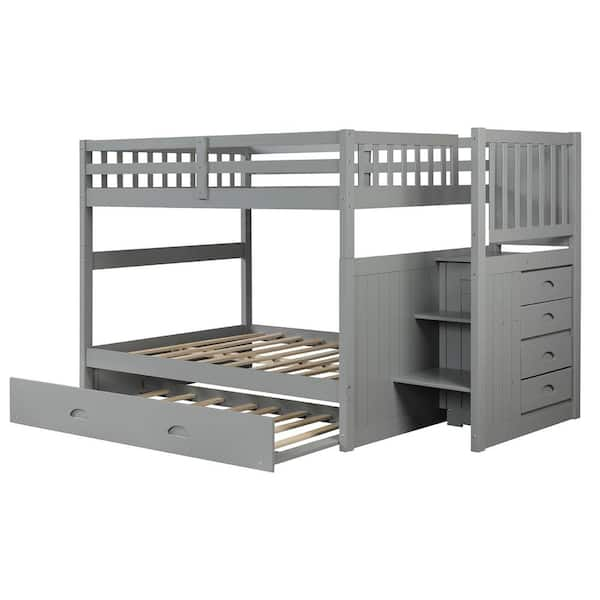 wetiny Gray Full Bunk Bed with Twin Size Trundle 868LP000026AAE - The ...