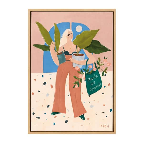 Kate and Laurel Sylvie "Plants Are Friends" by Maggie Stephenson Framed Canvas Wall Art 33 in. x 23 in.