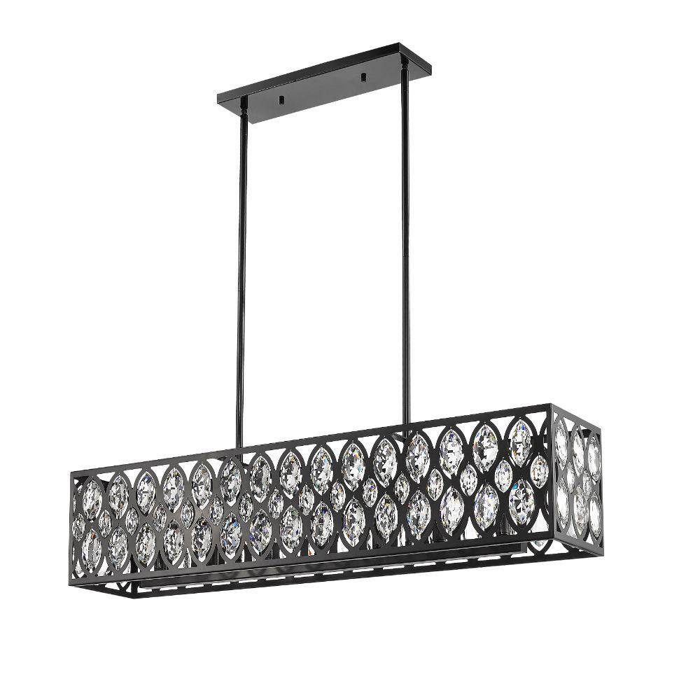 Matte Black Steel 7-Light Drum Chandelier with Crystals