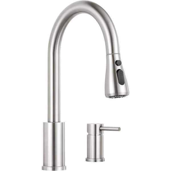 Brushed Nickel 14.2 in. H Pull Down Sprayer Kitchen Faucet with Advanced Spray, Kitchen Sink Faucet 2 Hole