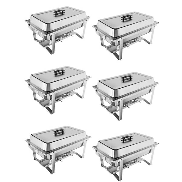 6 Pack 8 Qt. Stainless Steel Rectangular Chafing Dish Buffet Set with Full-Size Pan & Stand