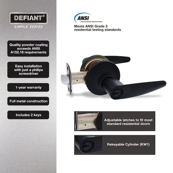 Defiant Straight Matte Black Keyed Entry Door Handle LHX900B - The