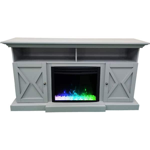 Hanover Whitby 62.2 in. W Freestanding Electric Fireplace TV Stand in Slate Blue with Deep Crystal Insert