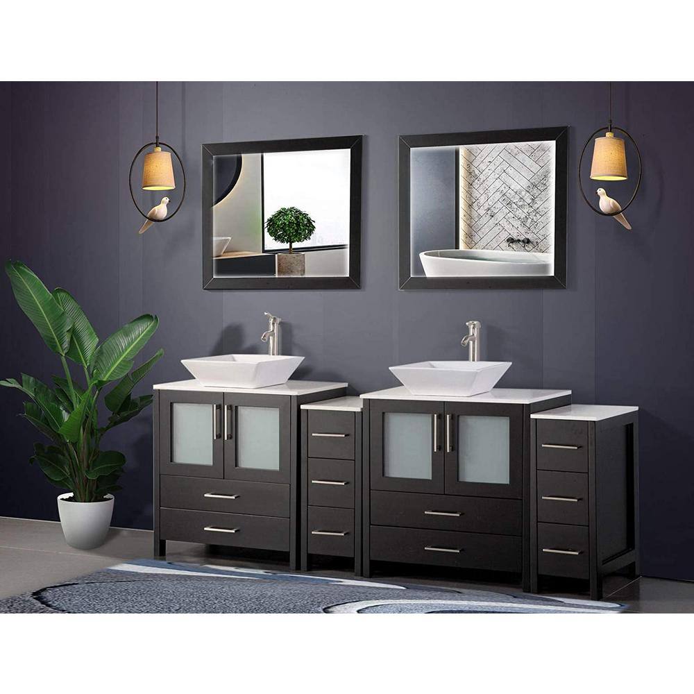 Vanity Art Ravenna 84 In W X 18 5 In D X 36 In H Bathroom Vanity In Espresso With Double Basin Top In White Ceramic And Mirrors Va3130 84e The Home Depot