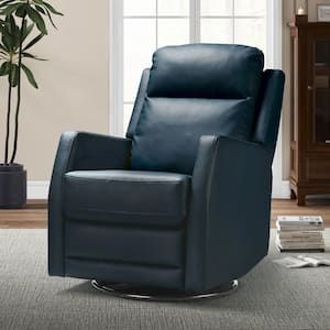 Coral Classic Navy Faux Leather Swivel Recliner with Metal Base