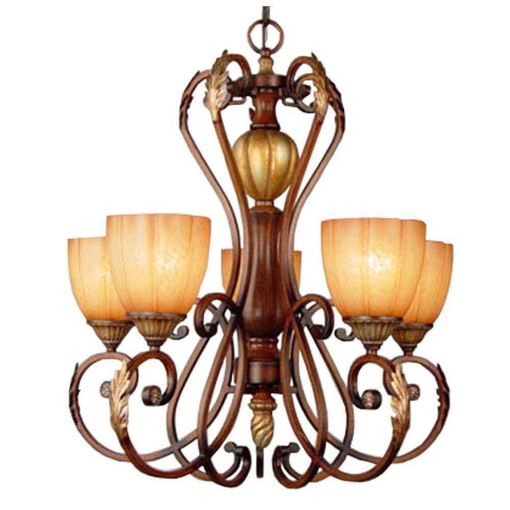UPC 718212170229 product image for Hampton Bay Chateau Deville 5-Light Walnut Chandelier with Champagne Glass Shade | upcitemdb.com