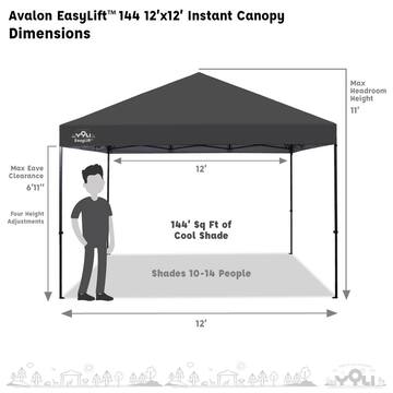 Yoli Avalon EasyLift 12 ft. x 12 ft. Instant Pop-Up Canopy Tent with Wheeled Carry Bag and Bonus 4 Anchor Bags AVLN144GRAYANCR