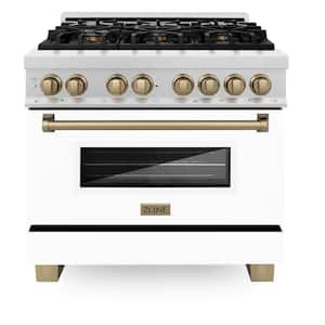 Autograph Edition 36 in. 6 Burner Dual Fuel Range in Fingerprint Resistant Stainless, White Matte and Champagne Bronze