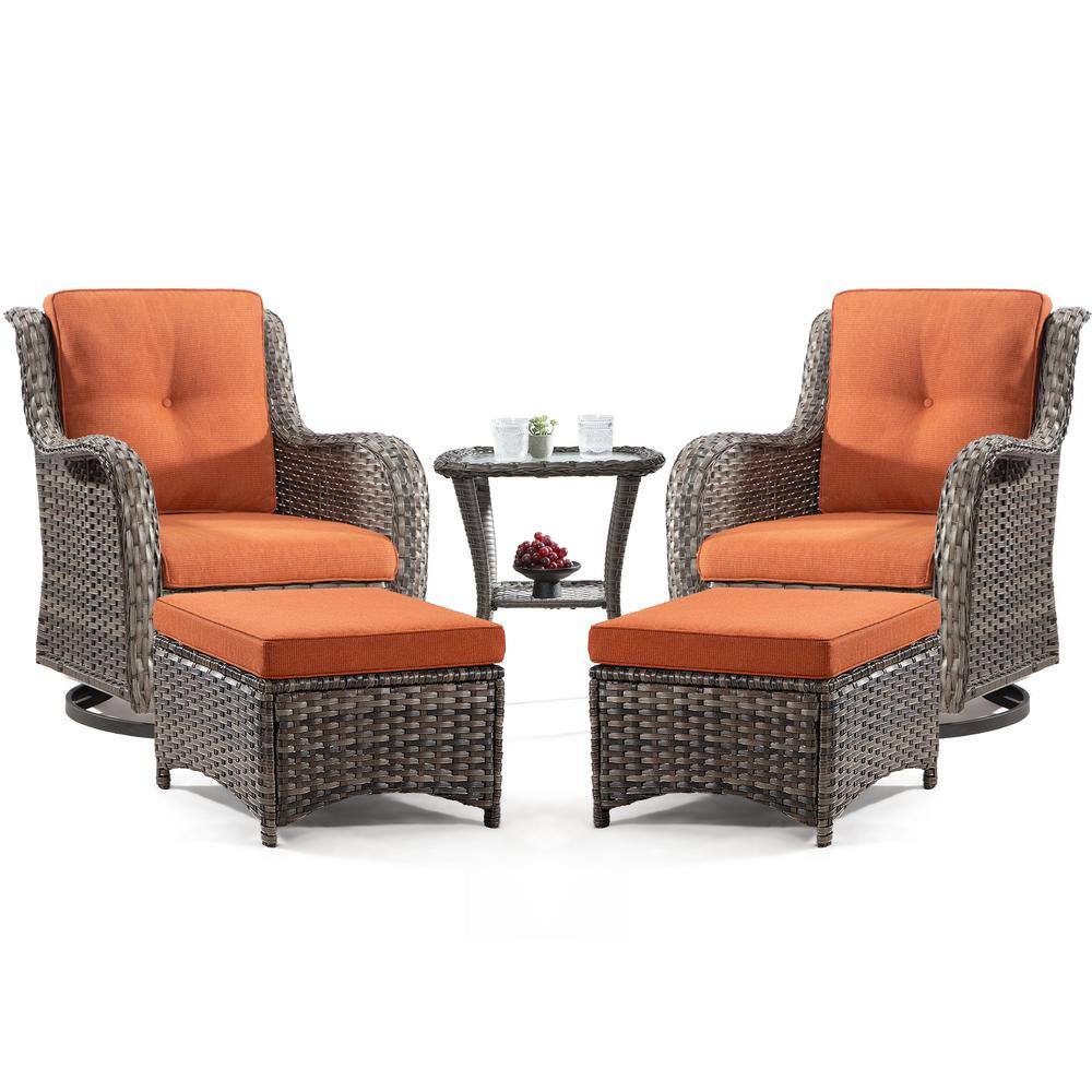 JOYSIDE 5-Piece Wicker Patio Outdoor Conversation Rocking Chair Set ...