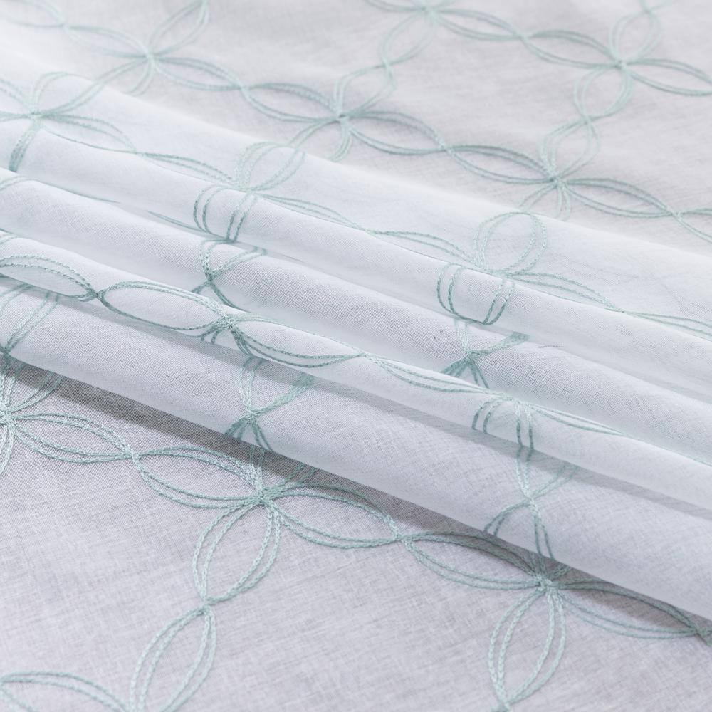 Lake Blue Sheer Polyester Embroidered Grommet Curtains 84"
