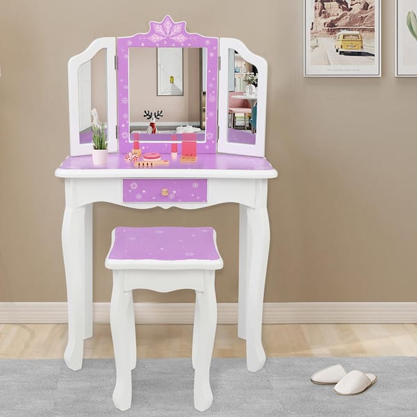 Details about   Children's Dressing Table Three Foldable Mirror/Chair/Single Drawer Style Dresse 