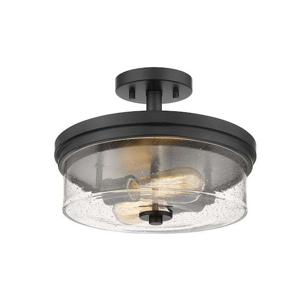 Unbranded Bohin 13 in. 2-Light Matte Black Semi-Flush Mount with Clear Seedy Shade
