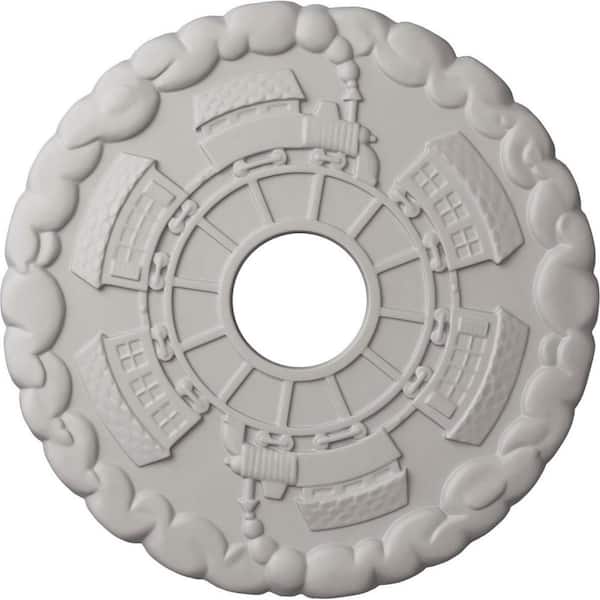 Ekena Millwork 1 in. x 18-1/2 in. x 18-1/2 in. Polyurethane Kendall Train Station Ceiling Medallion, Ultra Pure White