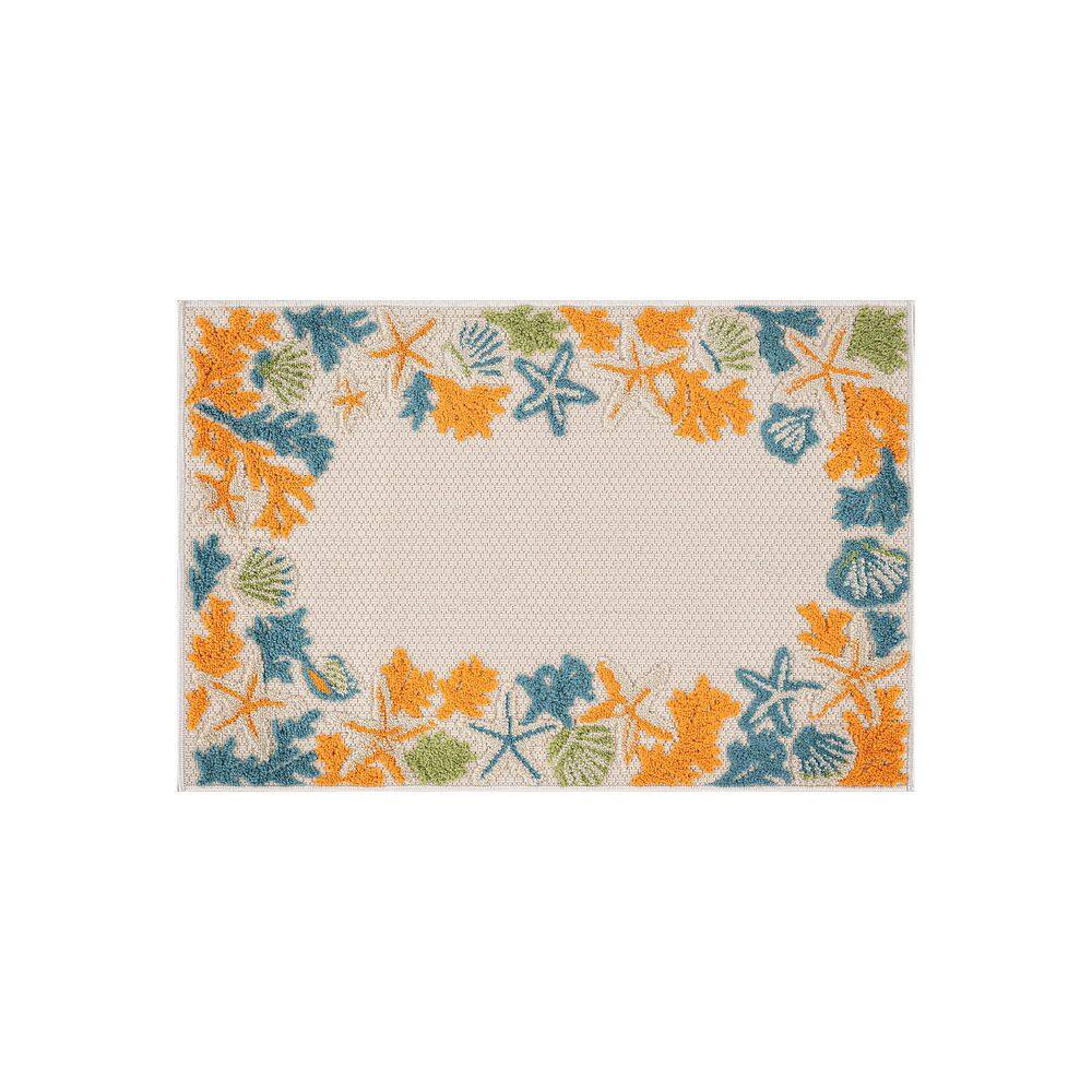 Coastal Border Design Indoor/Outdoor High-Low Textured Area Rug, Coastal Border, Easy-Clean Patio Rug 2' x 3' Multi price history on PriceWatchPro