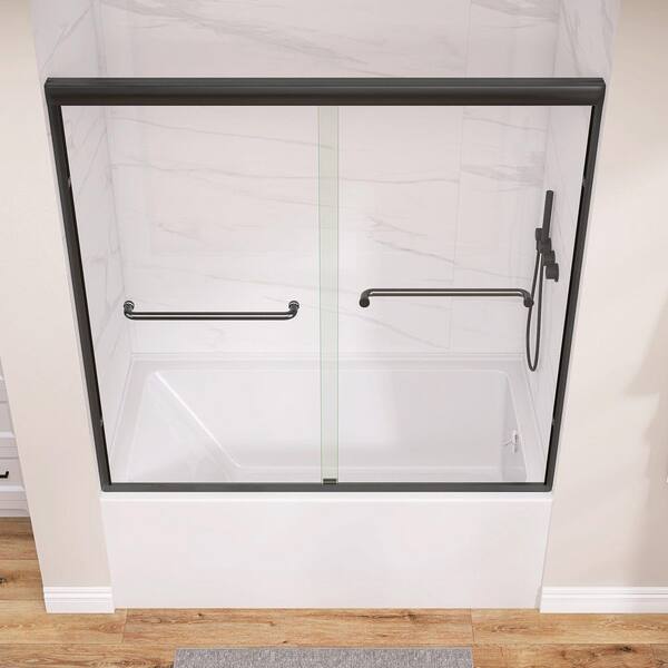 Zeafive 56 to 60 in. W x 58 in. H Double Sliding Tub Door in Black
