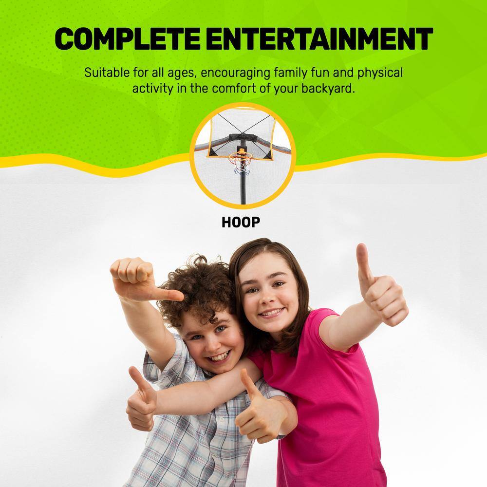 14-Foot Black Round Kids' Trampoline with Enclosure