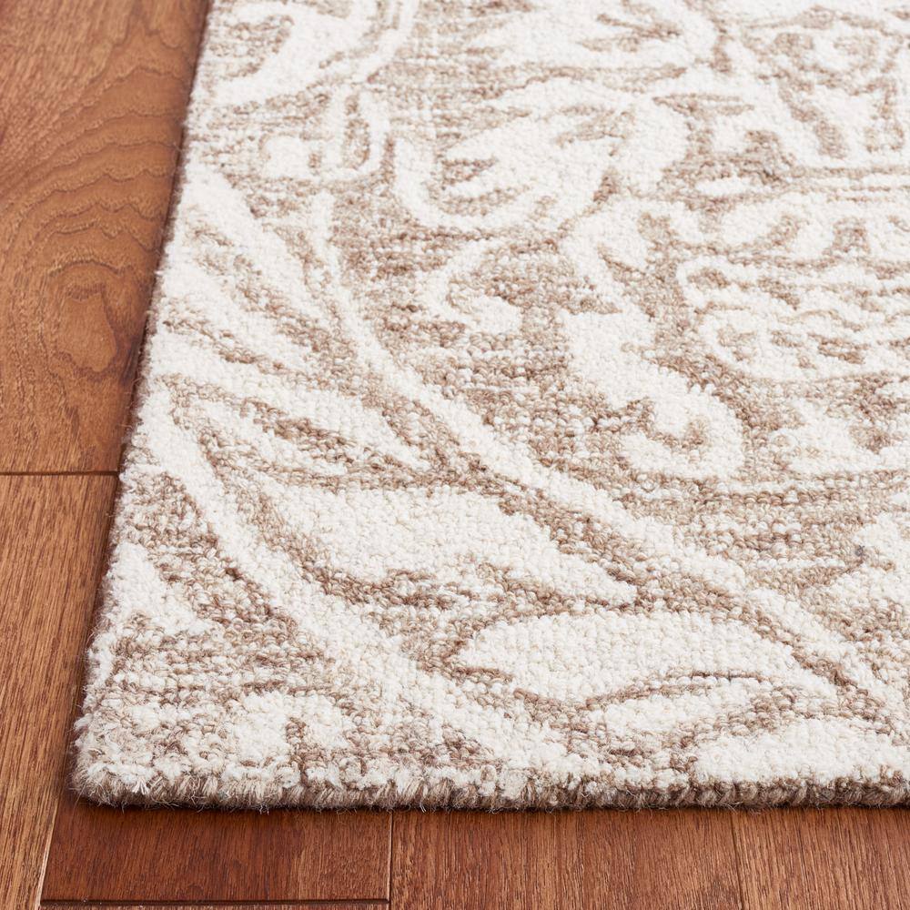Ivory and Beige Tufted Wool Abstract Area Rug, 5' x 8'