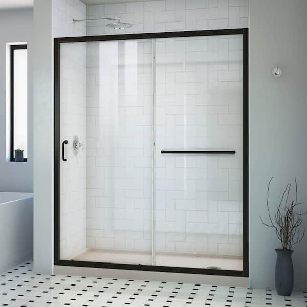 DreamLine Infinity-Z 60 in. W x 74-3/4 in. H Sliding Semi-Frameless Shower Door in Matte Black with Clear Glass and Base