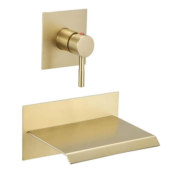 Widespread Waterfall 1-Handle Wall Mounted Roman Tub Faucet in Brushed Gold