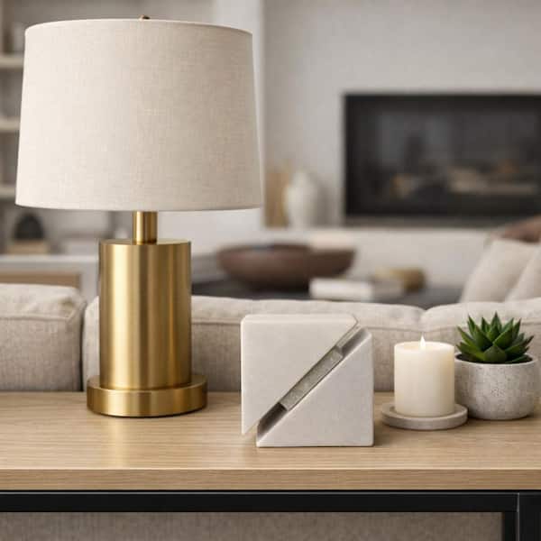White 4 in. Marble Abstract Cut Cube