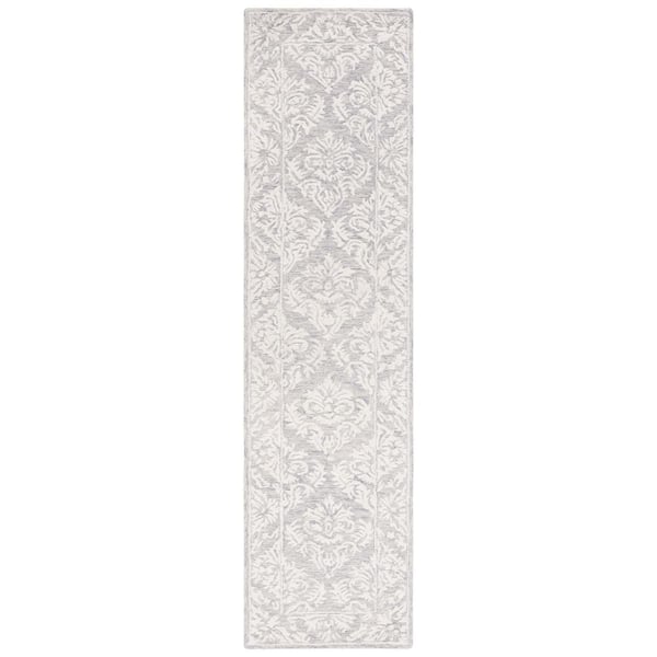 Metro Dark Grey/Ivory 2 ft. x 9 ft. Border Floral Runner Rug
