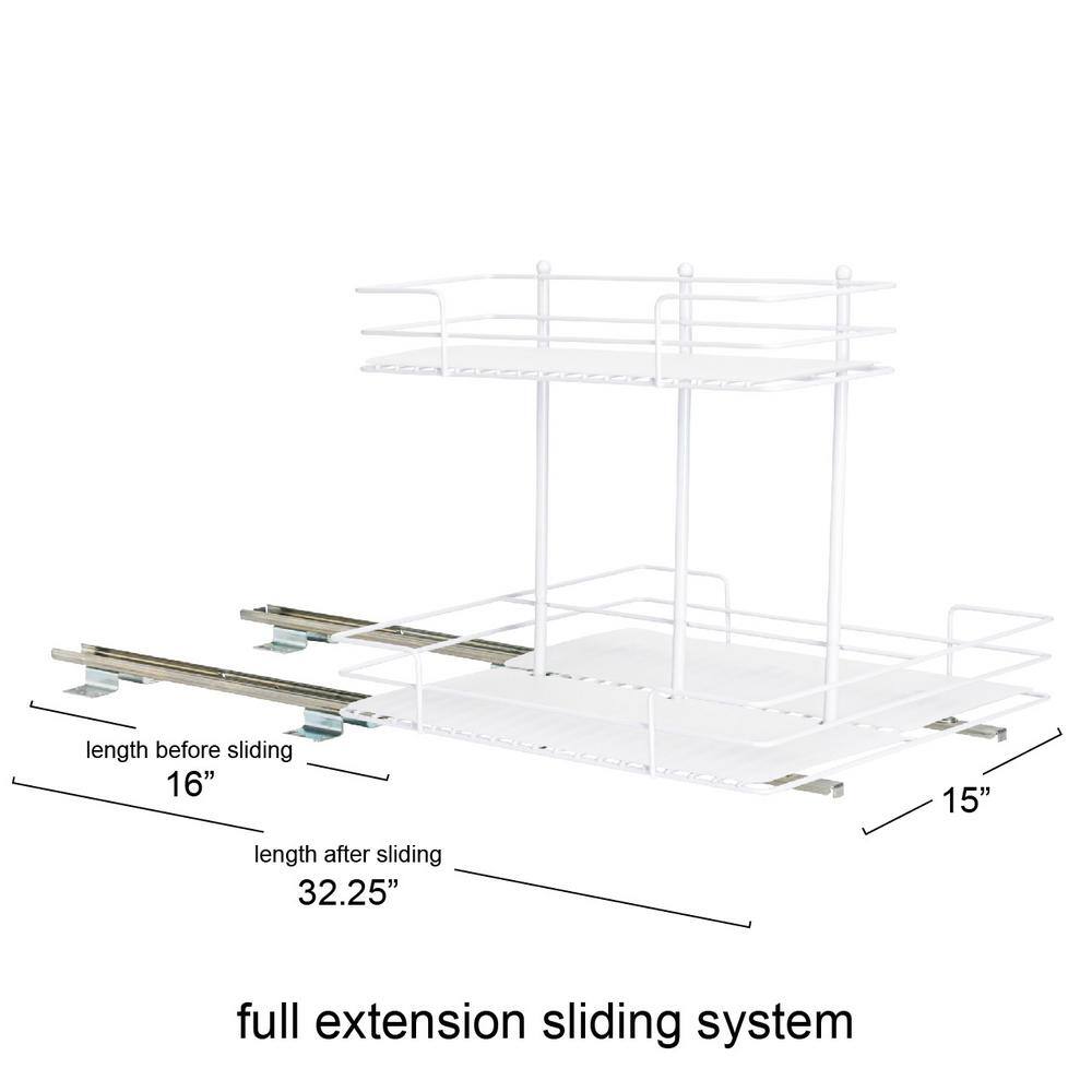 White Steel Double-Sided 2-Tier Slide-Out Pantry Organizer