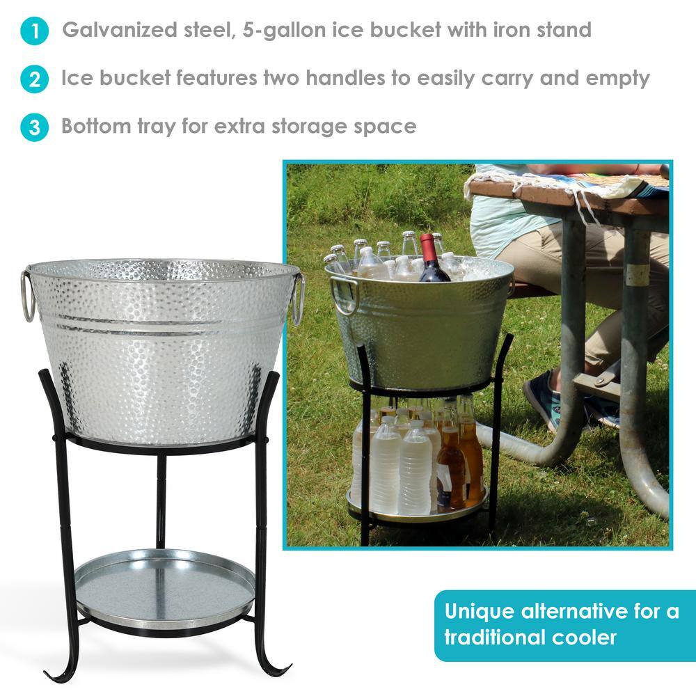 Silver Galvanized Steel Ice Bucket with Stand and Tray