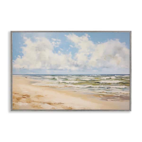 Stupell Industries Cloudy Summer Beach by LSR Design Studio Gray Framed Coastal Giclee Art Print 12 in. x 18 in.
