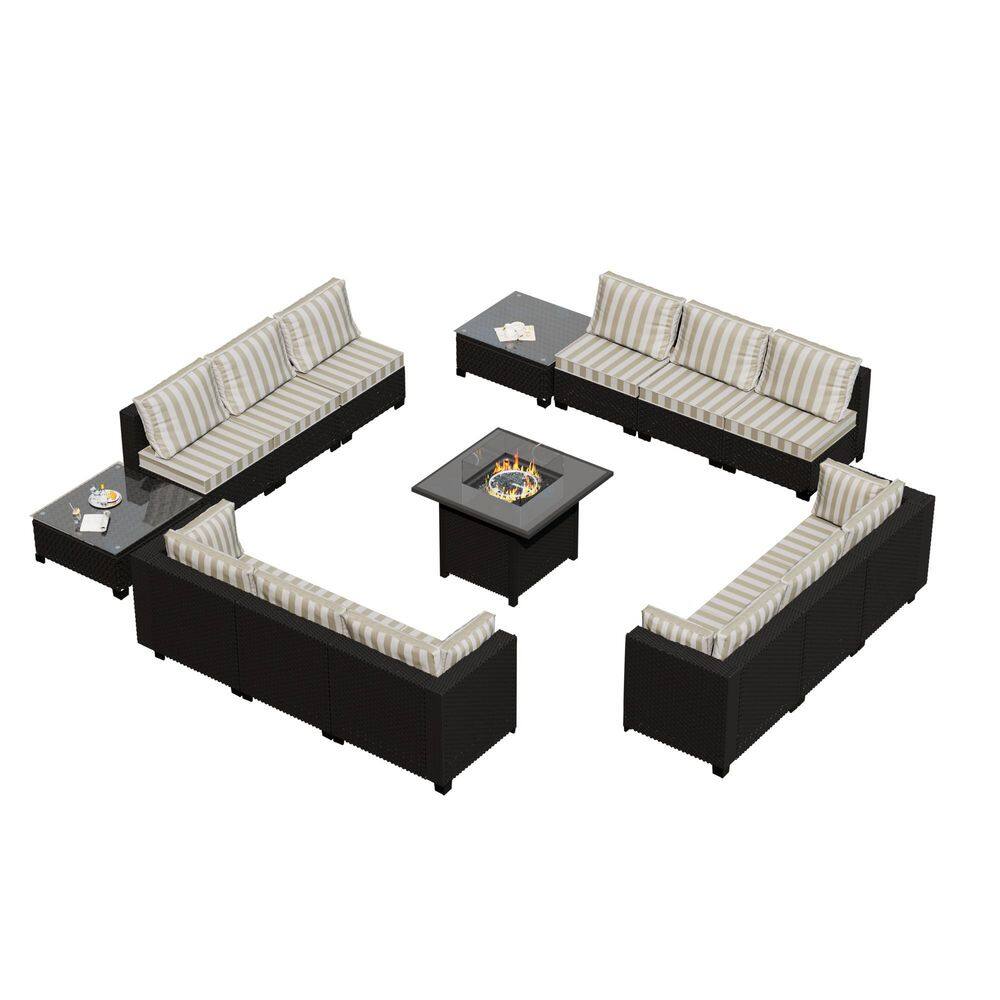 14-Piece Wicker Outdoor Patio Conversation Sectional Seating Set with Middle Chairs and Striped Brown Cushions price history on PriceWatchPro