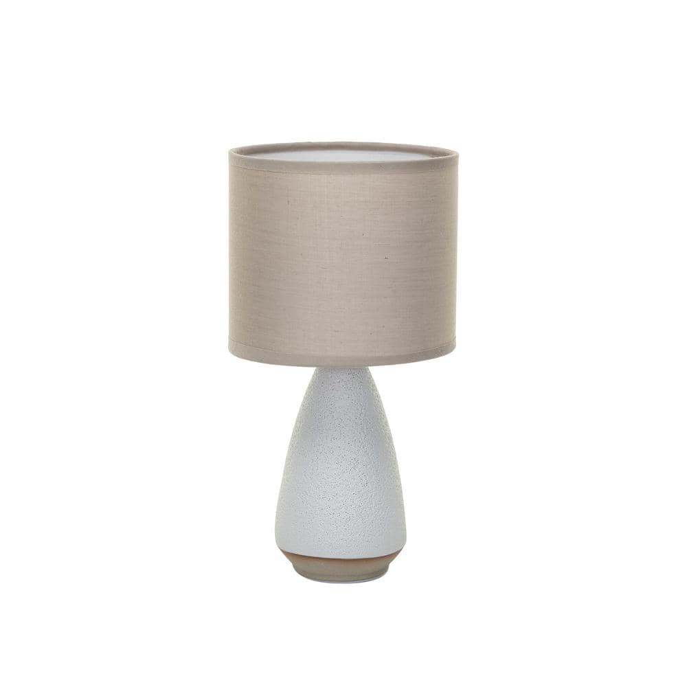 Creative Co-Op Stoneware Matte Table Lamp with Linen Shade and Speckled Finish  White