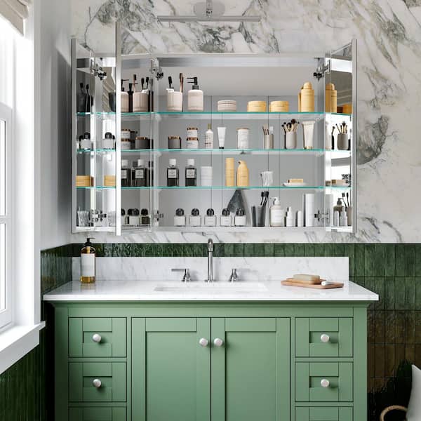 WYonder 40 in. W x 30 in. H Rectangular Aluminum Recessed/Surface Mount Medicine Cabinet with Mirror