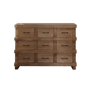 Adams 9-Drawer Antique Oak Dresser (32H X 19W X 44D)