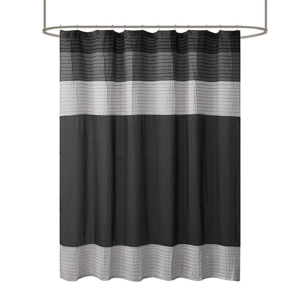 72 in. W x 72 in. L Black Faux Silk Shower Curtain in Polyester for Bath